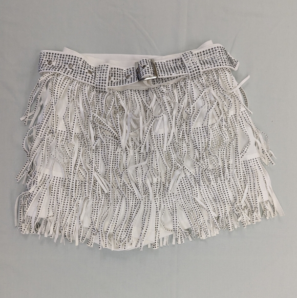 Rhinestone Fringed White Skirt - Picture 2 of 8